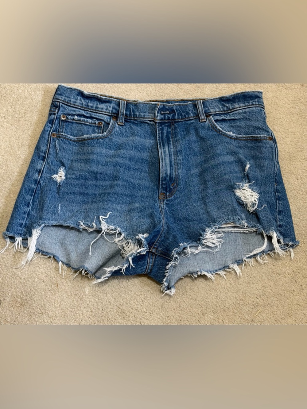 Abercrombie & Fitch The Mom Short Denim High Rise Distressed Cutoffs Sz 33/16